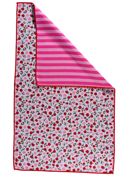 Pink + Red Flower Microfiber Towel