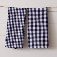 Royal Blue and White Check Towels: Set Of Two