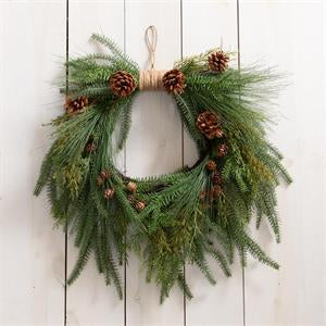 Evergreen Wreath with Burlap Hanger