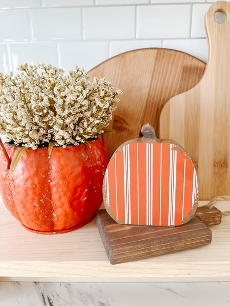 Orange Striped Wood Pumpkin